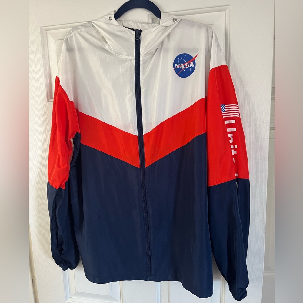 NASA Red White Blue Wind Breaker Neon Riot Sz S